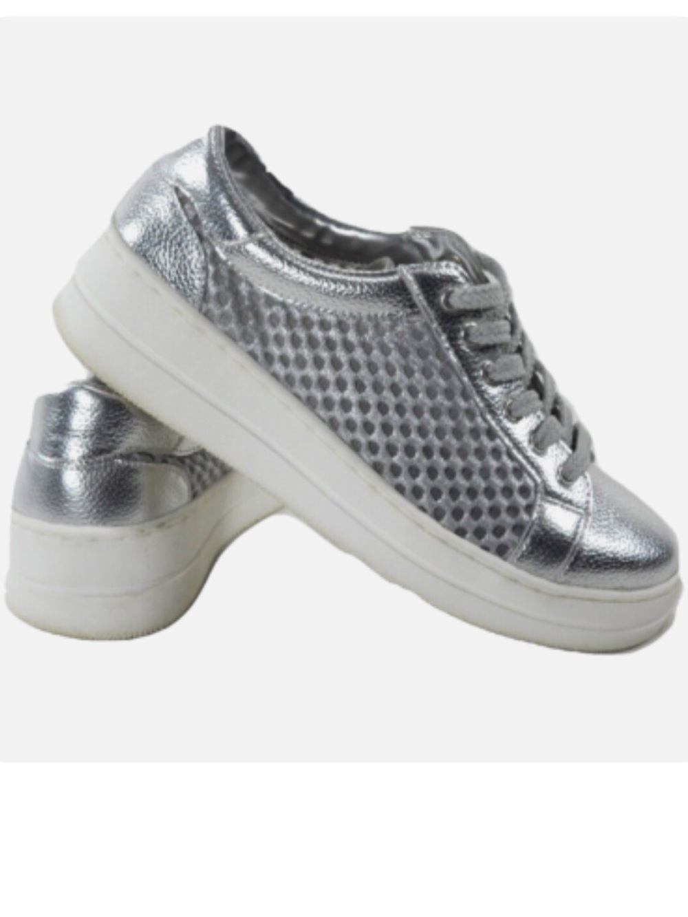 Steven by Steve Madden Natural Comfort Napaw Silver Mesh and Leather sneakers
